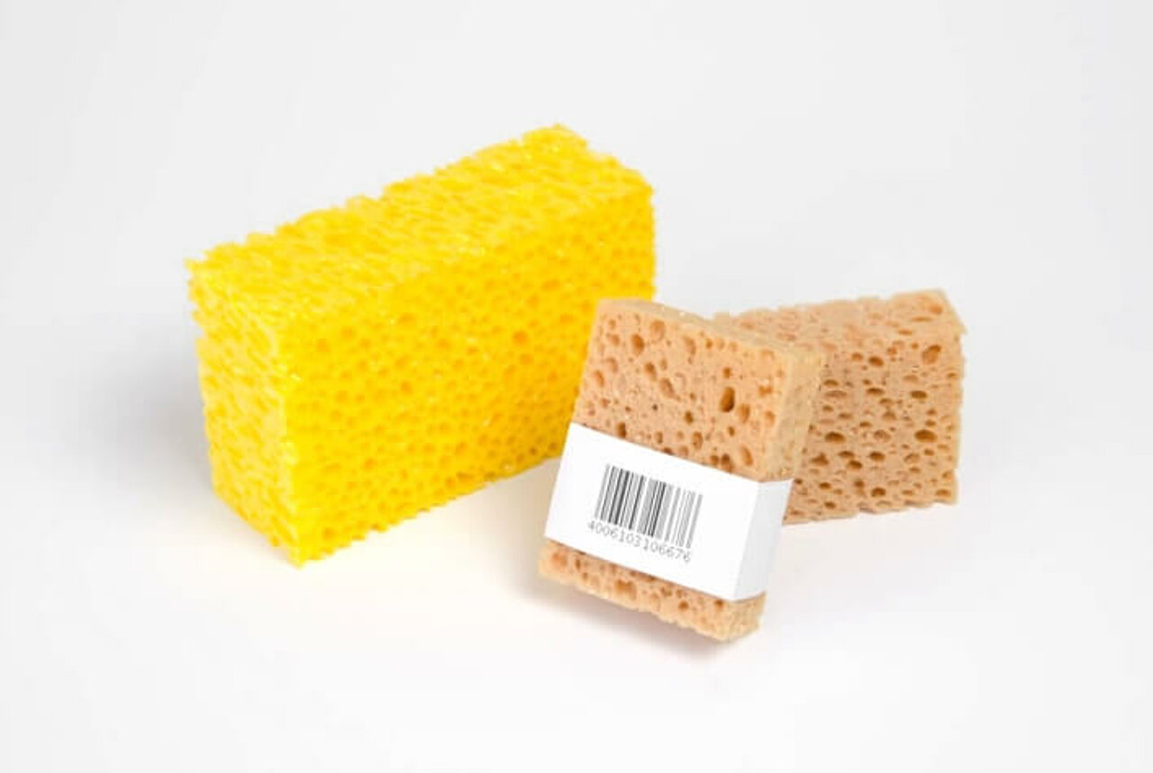Care sponges made of flexible foam for leather care