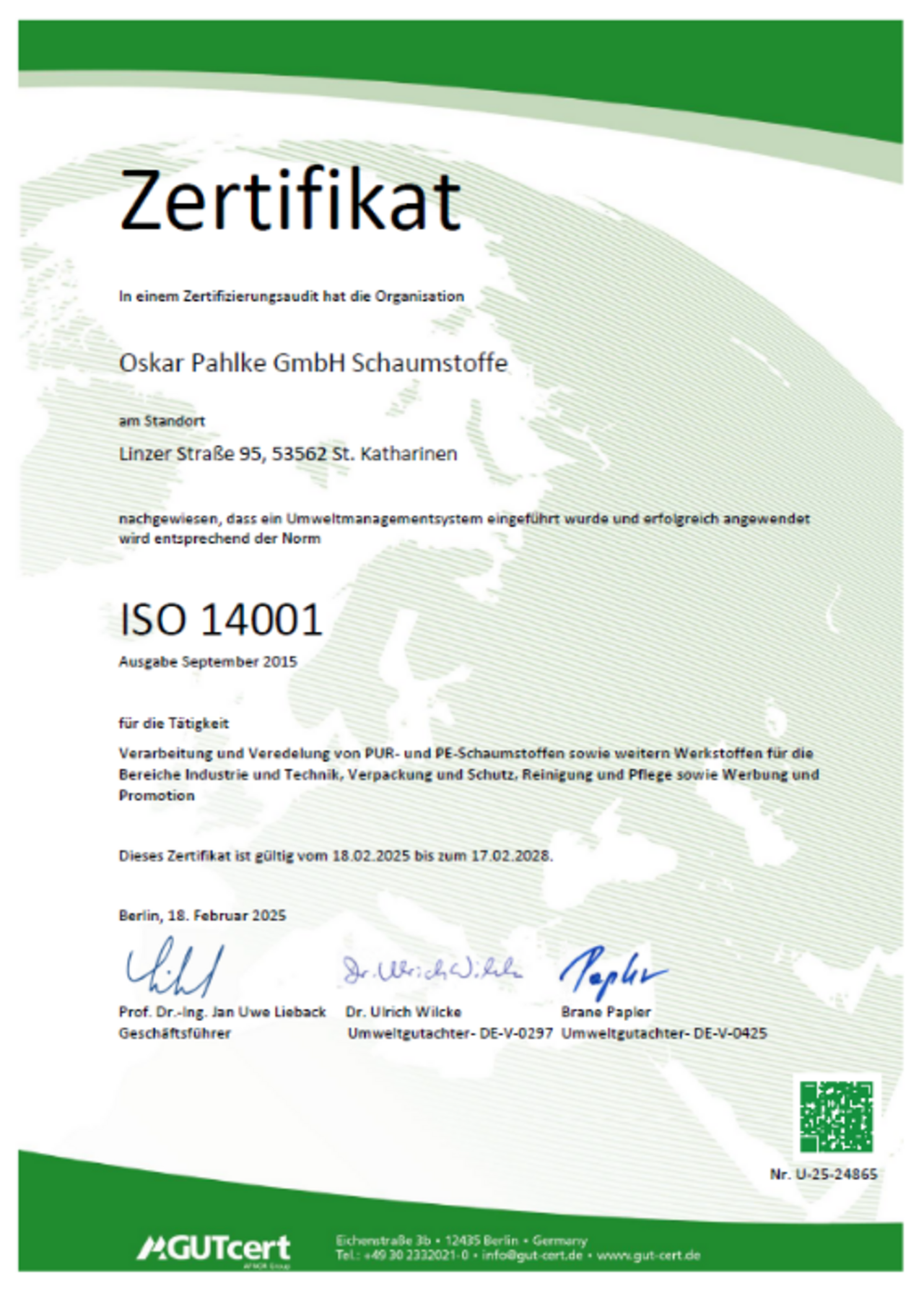 ISO-14001-Zertifikat