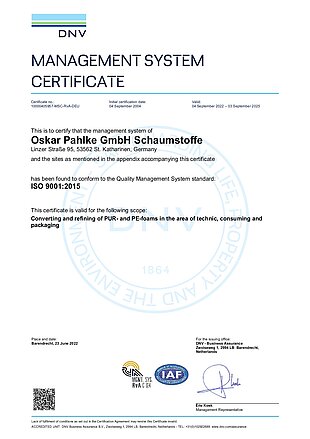 Pahlke Schaumstoffe - DIN-ISO certificate DIN-ISO certificate
